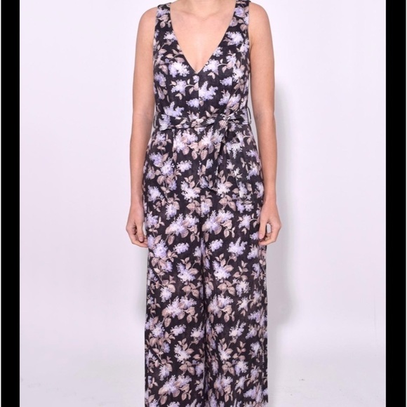Zimmerman Linen stranded jumpsuit in black lavender Floral, size 0 - Picture 2 of 7